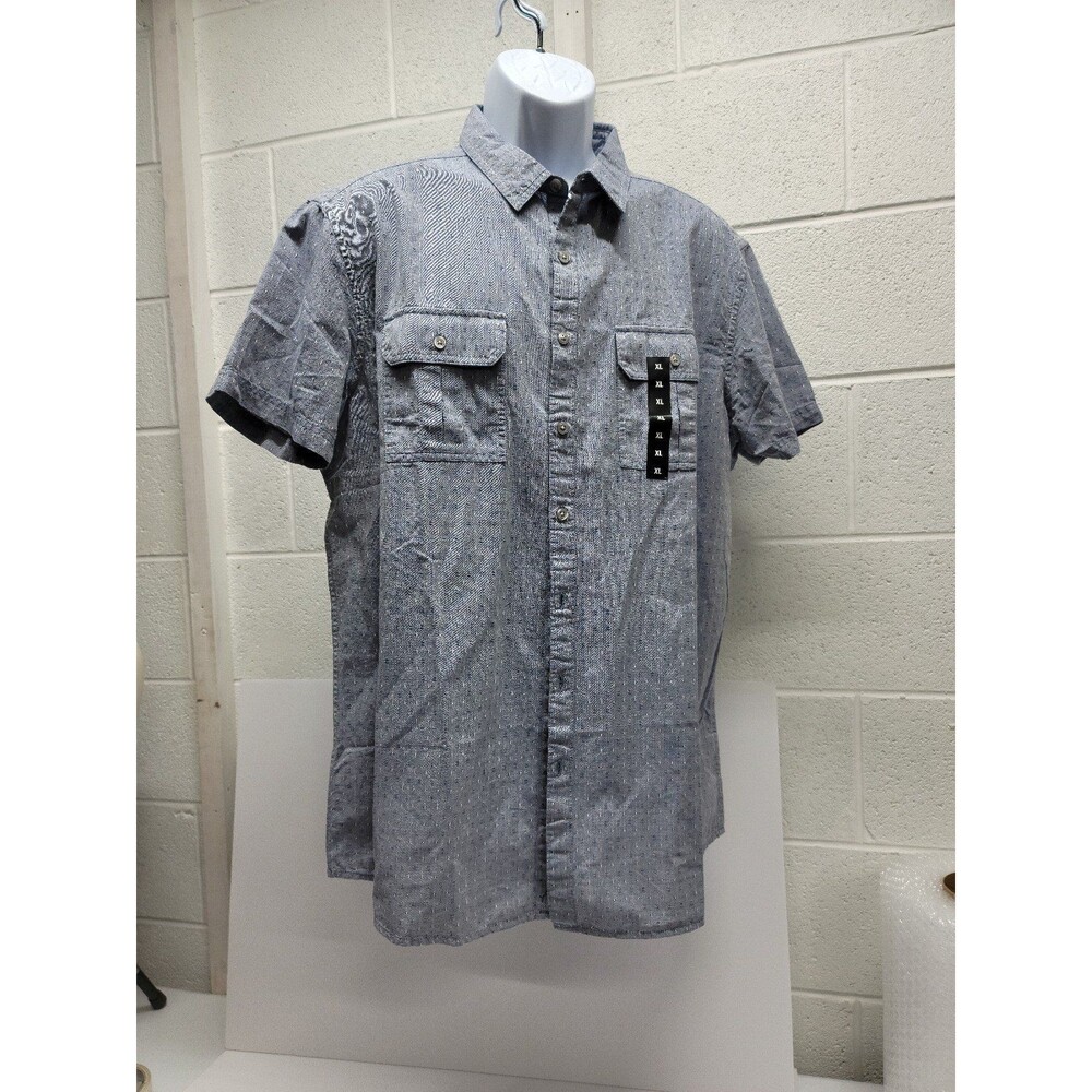 Marc Anthony Mens Blue Luxury Soft Slim Fit Short Sleeve Button-Down Shirt XL